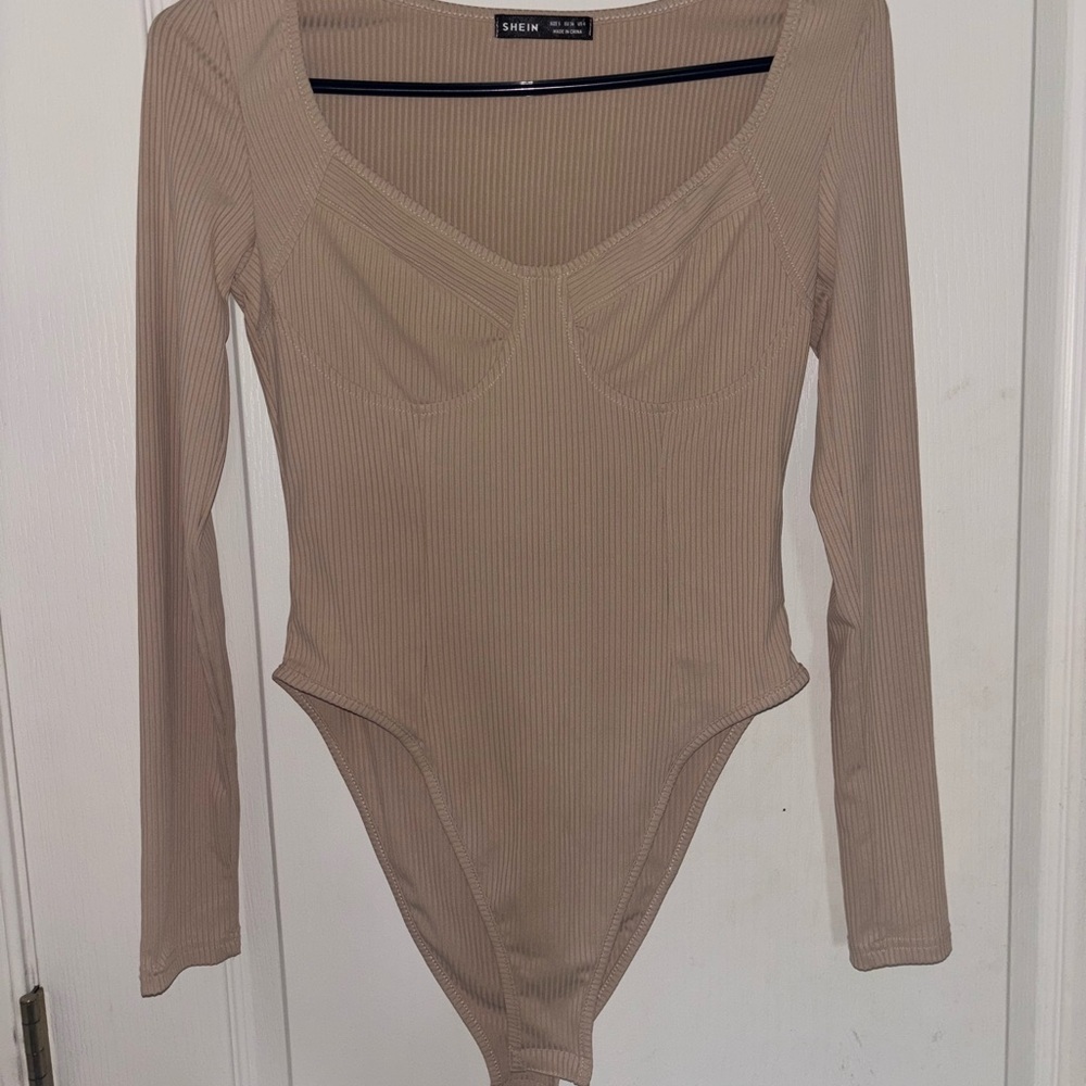 SHEIN Women's Tan Long Sleeve Bodysuit